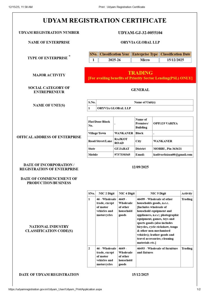 Udyam Registration Certificate